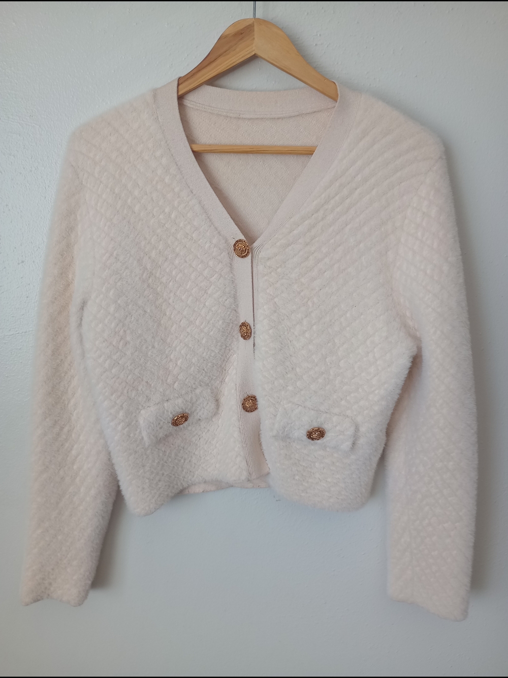 Women's Pink Quilted Knit Button-Front Sweater